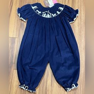 Christmas Nativity corduroy smocked romper/bubble